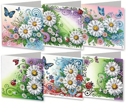 6Pcs Greeting Card DIY Diamond Art Painting Greeting Cards Special Shaped Holiday Blessing Folding Card Kit with Envelope Arts Crafts for Birthday Festival-Flowers03 by BAYUNOESparkDiamondCraft