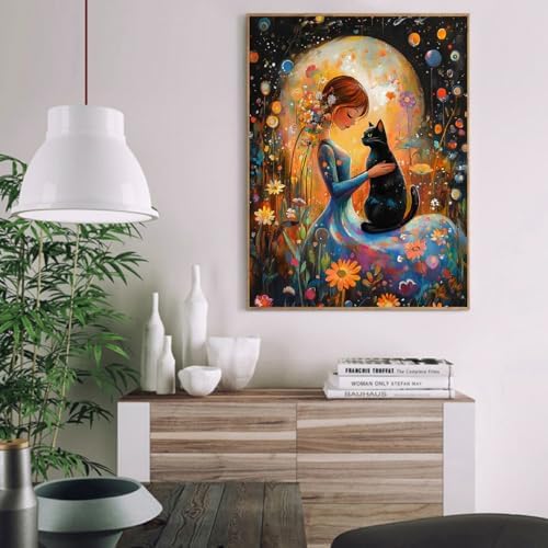 Clendo DIY Paint by Numbers Kit for Adults Beginners, Cat and Moon Adult Paint by Numbers on Canvas, Acrylic Painting Crafts for Home Decor (16x20inch) - Image 4