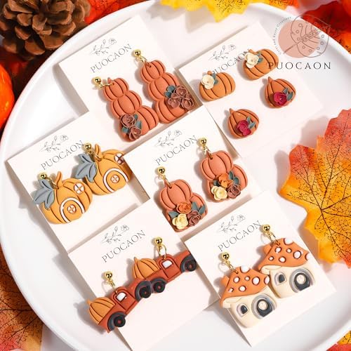 Puocaon Fall Polymer Clay Cutters - 11 Pcs Autumn Themed Cutters for Polymer Clay Jewelry Pumpkin Mushroom Earrings Making Kit for Polymeric Jewelry Design - Image 2