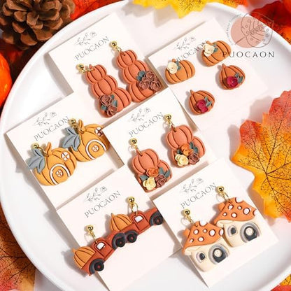 Puocaon Fall Polymer Clay Cutters - 11 Pcs Autumn Themed Cutters for Polymer Clay Jewelry Pumpkin Mushroom Earrings Making Kit for Polymeric Jewelry Design - Image 2