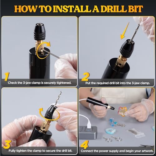LET'S RESIN Electric Drill, 74Pcs Mini Drills with 3-Jaw Clamp&10 Drill Bit - Image 6