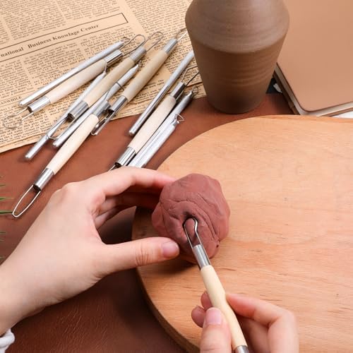 12PCS Double-Sided Clay Sculpting Tools, Wooden Handle Clay Carving Tools Clays Wire Loop Sculpture Set Clays Pottery Sculpting Tool Set for Ceramic, Carving Modeling - Image 5