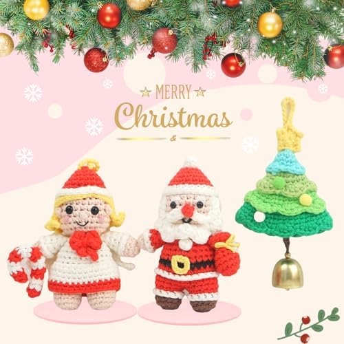 minimal beee Beginner Christmas Crochet Kit - 3-Piece Santa & Mrs. Claus Set, Complete Craft Supplies with Video Tutorials for Christmas Tree Decor.Gift Hobby for Adults - Image 2