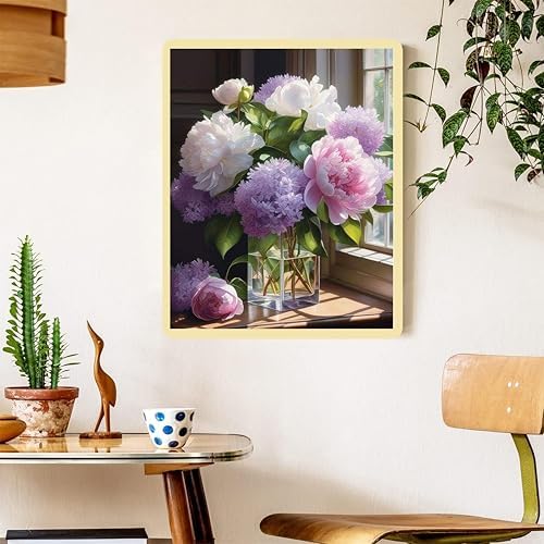 Peony Paint by Numbers for Adults with Framed Canvas - with Wooden Easel - Image 4