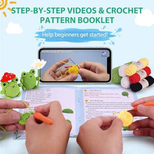 Crochetta Crochet Kit for Beginners, Beginner Crochet Animal Kits for Adults with Step-by-Step Video Tutorials, DIY Knitting & Crocheting Craft Hobbies Supplies, 2 Pack Frog Amigurumi(40%+ Yarn) - Image 3