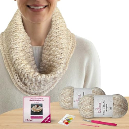 KnitPal Weekend Wrap Scarf Crochet Kit for Beginners (Pearl White) by KnitPal