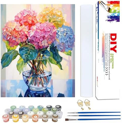 Yunruily Hydrangea Canvas Paint by Numbers for Adults-Paint by Numbers Adult Flowers,Painting by Number Flowers for Gifts and Home Wall Decor(with Gifts Box) 16x20inch by VintageStyleWallDecoration