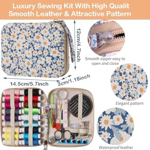 Daisy Sewing Kit Printing Sewing Kit,Professional Sewing Supplies for Adults, Zipper Sewing Needles Set, 87 PCS Travel Sewing Accessory for Emergency, Home - Image 3