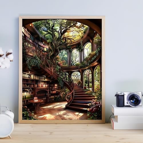 Forest Library Paint by Numbers Kit for Adults Beginner (Without Frame) - Image 5