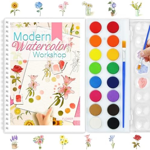 Beginners Watercolor Workbook for Adults, Step-by-Step Coloring Book Set by apolyone