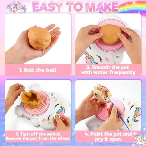 Pottery Wheel Kit for Kids with Glow Paints, Complete Pottery Arts Crafts Toys for Girls 8-12, Art Supplies for Kids 6 7 8 9 10 11 12 Toys Girls Birthday with Drawing Molds Tablecloth Air Dry Clay - Image 5