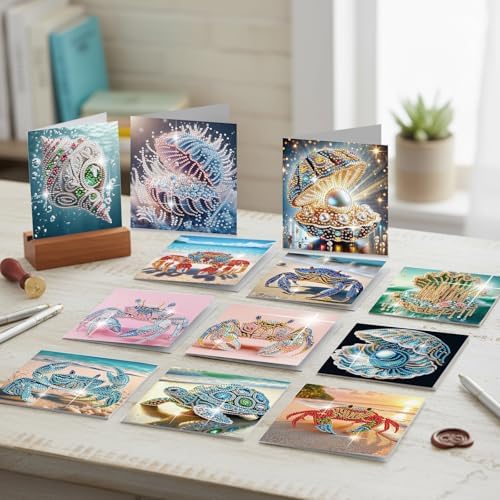 12pcs Diamond Art Greeting Cards for Adults, DIY Beach Life Design Card Making Kit with Envelopes, All-Occasion Handmade Cards for Anniversary, Birthday, Daily Use - Image 2