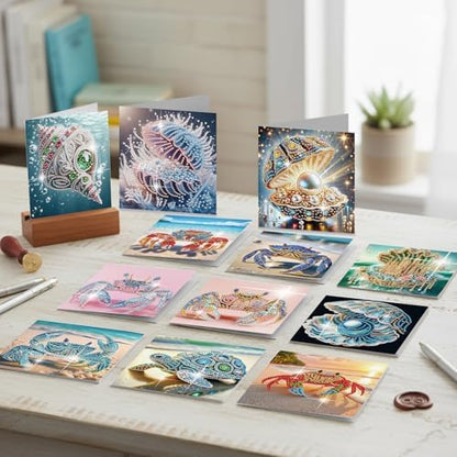 12pcs Diamond Art Greeting Cards for Adults, DIY Beach Life Design Card Making Kit with Envelopes, All-Occasion Handmade Cards for Anniversary, Birthday, Daily Use - Image 2