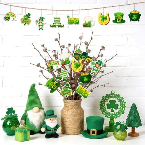 80PCS Wooden St. Patrick's Day Ornaments to Paint Shamrock Cutout Decorations,10 Styles DIY Blank Unfinished Wood Shamrock Cutouts Ornament for Tree Home Crafts Hanging, Hat Beer Gifts Indoor Spring - Image 2