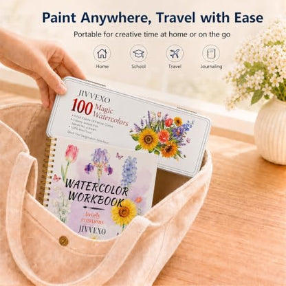 100 Colors Watercolor Paint Set with Watercolor Workbook for Adults - Image 6
