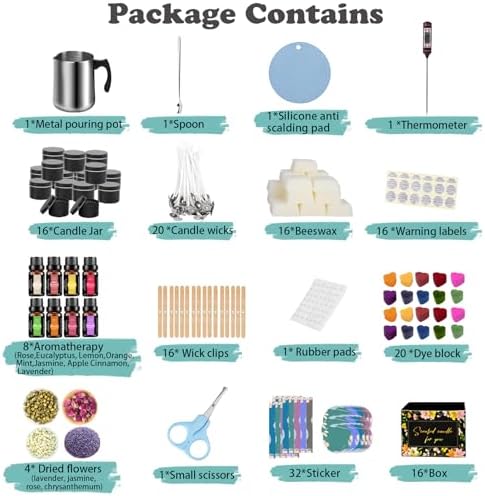 Complete Candle Making Kit, Candle Making Supplies, DIY Arts&Crafts Kits Gift For Adults,Beginners,Including Bees Wax,Wicks,Rich Scents,Wick Clips,550ml Melting WaxPouring Pot,Thermometer,Spoon Etc. - Image 4