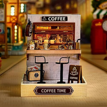 TuKIIE DIY Miniature Dollhouse Kit with Furniture, 1:24 Scale Creative Room Mini Wooden Doll House Plus Dust Proof for Kids Teens Adults(Coffee Time) - Image 3