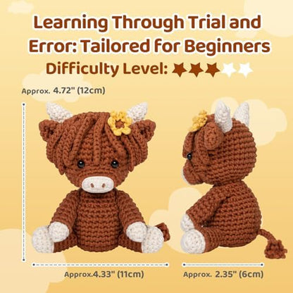 Mewaii Highland Cattle Crochet Kit for Beginners, 40% Extra Yarn - Image 5