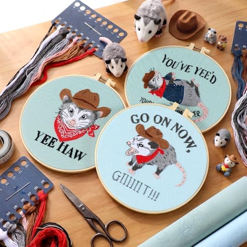 Mindsoft 3 Set Needlepoint Kit for Beginners with Hoop,Cowboy Possum - Image 5