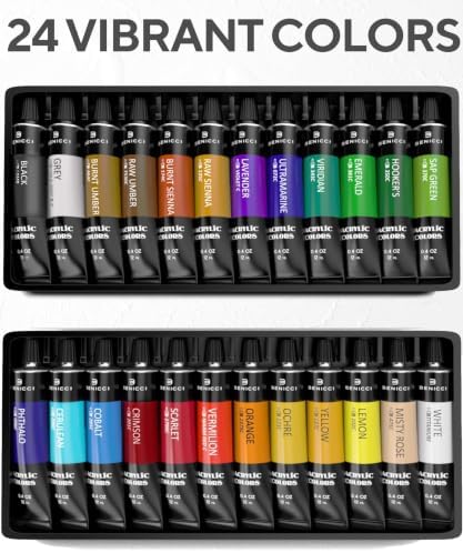 Complete Acrylic Paint Set – 24х Rich Pigment Colors – 12x Art Brushes with Bonus Paint Art Knife & Sponge – for Painting Canvas, Clay, Ceramic & Crafts, Non-Toxic & Quick Dry – for Kids & Adults - Image 3