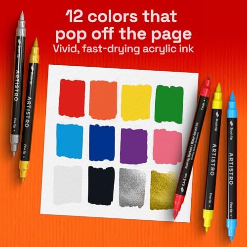 ARTISTRO 12 Dual-Tip Acrylic Paint Marker Pens for Drawing - Image 2