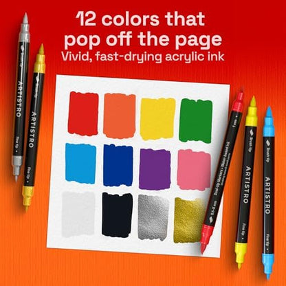 ARTISTRO 12 Dual-Tip Acrylic Paint Marker Pens for Drawing - Image 2