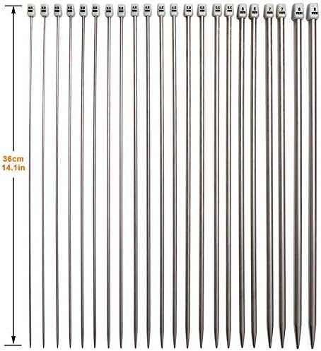 BCMRUN Knitting Needle Set, 22PCS 2mm(B)-8mm(L) Straight Single Pointed Stainless Steel Sweater Needles Set(11Pair-11 Size,9.8 inch) with Locking Stitch Makers Large-Eye Needles Measure Tape (36CM) - Image 3