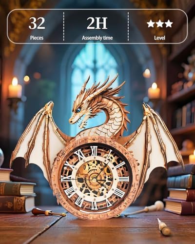 3D Puzzles for Adults-Wooden Dragon Clock Puzzle DIY Wall Clock Model Kit - Image 6