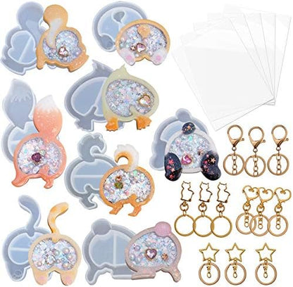 FUNSHOWCASE Animal Butt Resin Shaker Molds Set Keychain Charms Pendant Jewelry Making Supplies 25-Count, Silicone Trays, Seal Films, Key Chains by FUNSHOWCASE