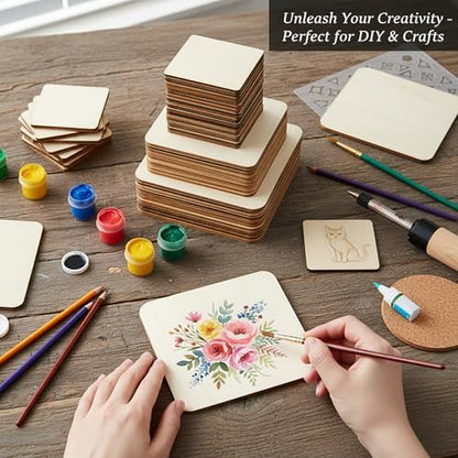 48 Piece Unfinished Blank Wood Sheets,3 Different Size Wood Square Slices Cutouts for Wood Burning Projects, Decoration DIY Wooden Craft Art Supplies - Image 5