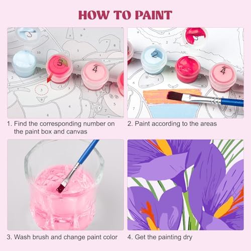 MXJSUA 4 Pack Tulips Flowers Framed Paint by Numbers Kit with Canvas for Adults Beginner, DIY Acrylic Oil Painting Kits with Brushes for Home Wall Decor Gift (8x8 inch) - Image 6
