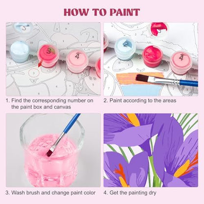 MXJSUA 4 Pack Tulips Flowers Framed Paint by Numbers Kit with Canvas for Adults Beginner, DIY Acrylic Oil Painting Kits with Brushes for Home Wall Decor Gift (8x8 inch) - Image 6