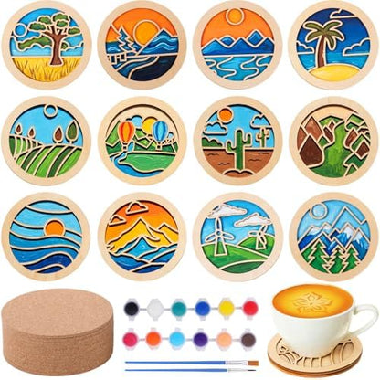 Reallnaive Wood Coasters Painting Kit DIY Craft, 24 Pcs, Landscape by Reallnaive