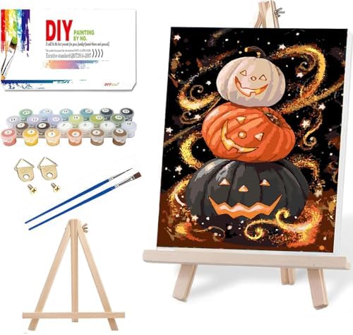 NEGEKFKX Halloween Pumpkin Paint by Numbers Kit for Adults Beginner with Frame,Horror Easy Adult Paint by Number Kits on Canvas DIY Painting for Beginners Art by Numbers for Home Wall Decor 12x8 Inch by NEGEKFKX