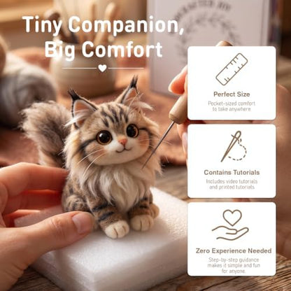 DIY Needle Felting Kit Cute Maine Coon Longhair Cat – Needle Felting Starter Kit with Fiber Roving, Needles, Felting Pad & Instructions | Felted Cat Kit for Beginners Adults | DIY Craft Gift - Image 5