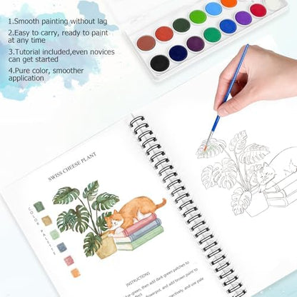 Watercolor Workbooks, 16 Colors Water Color Books Paint Set for Adults, Watercolor Coloring Book for Beginners, Water Color Workbook, 15 Beautiful Paintings for Beginners (Plants) - Image 3