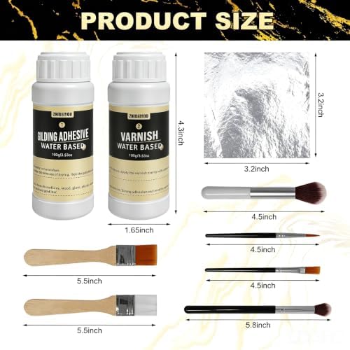 200 Pieces Silver Leaf Sheets, Complete Gilding Adhesive Kit for Leaf - Image 5