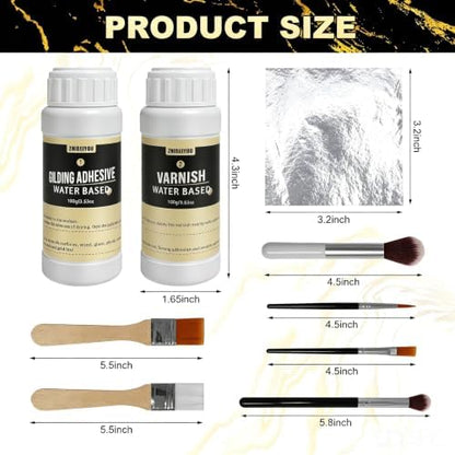 200 Pieces Silver Leaf Sheets, Complete Gilding Adhesive Kit for Leaf - Image 5