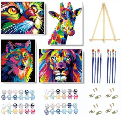 4 Pack Paint by Numbers Kit for Adults Framed Canvas with Wooden Easel by VIGEGU