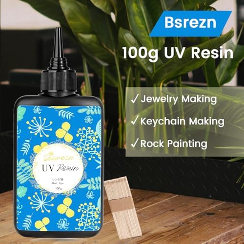 Bsrezn 100g UV Resin Hard with 8 Wooden Sticks Premixed Resina UV for Jewelry Making (100g x 1) - Image 2