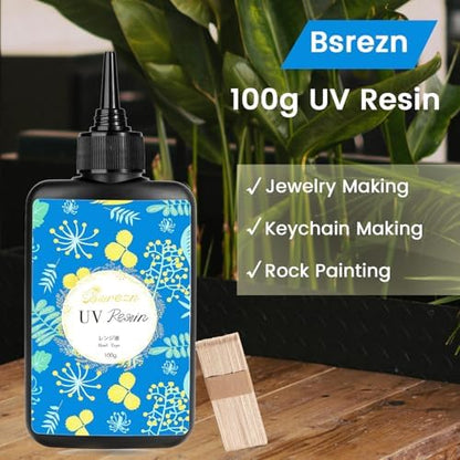 Bsrezn 100g UV Resin Hard with 8 Wooden Sticks Premixed Resina UV for Jewelry Making (100g x 1) - Image 2