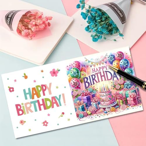 DIY Diamond Greeting Cards Set, 5D DIY Diamond Art Painting Festival Style Greeting Card, DIY Christmas Card Making Kits for Family Friends Handmade Gift-#28-Birthday - Image 4