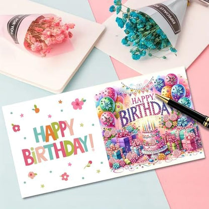 DIY Diamond Greeting Cards Set, 5D DIY Diamond Art Painting Festival Style Greeting Card, DIY Christmas Card Making Kits for Family Friends Handmade Gift-#28-Birthday - Image 4