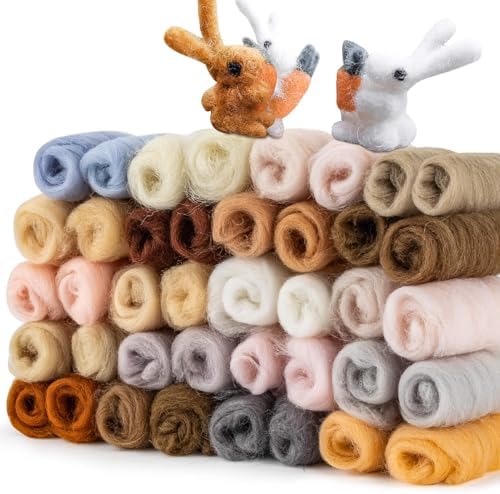 Sukh 40Packs Felting Wool Roving - 20 Colors Needle Wool Felt for Craft by Sukh