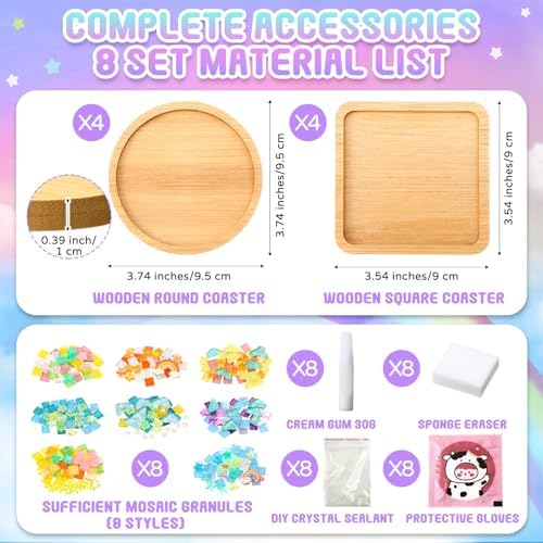 Reallnaive 8 Sets Mosaic Coaster Kit with Glass Tiles,Rainbow Style - Image 2