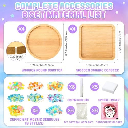 Reallnaive 8 Sets Mosaic Coaster Kit with Glass Tiles,Rainbow Style - Image 2