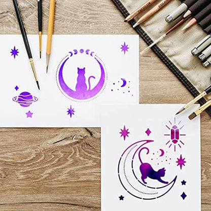 BENECREAT Fantasy Theme Stainless Steel Stencil, 6x6 inch Moon Cat Star Metal Notebook Stencil Templates for Wood Burning and Engraving Crafting, DIY Scrapbooking Photo Album - Image 5