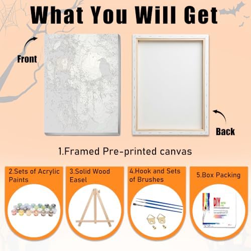 Ausanrl Gothic Framed Paint by Numbers Wooden Easel - Paint by Numbers Kit for Adults, Halloween Adult Paint by Number Kits on Canvas Framed, Gifts and Home Wall Decor 12x16inch - Image 6