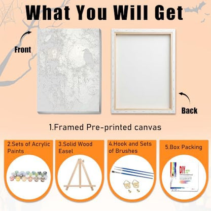 Ausanrl Gothic Framed Paint by Numbers Wooden Easel - Paint by Numbers Kit for Adults, Halloween Adult Paint by Number Kits on Canvas Framed, Gifts and Home Wall Decor 12x16inch - Image 6