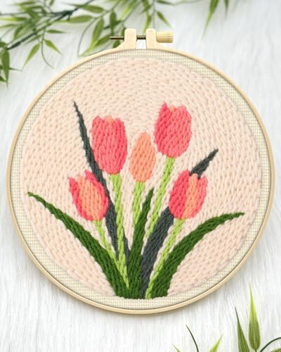 ERKOON Punch Needle Kit Beginners Adults, DIY Easy Flower Embroidery Set for Starter Art Craft, Needling Punching Project with Patterns, Tools, Yarns, Hoop, Instruction (Tulips) - Image 4